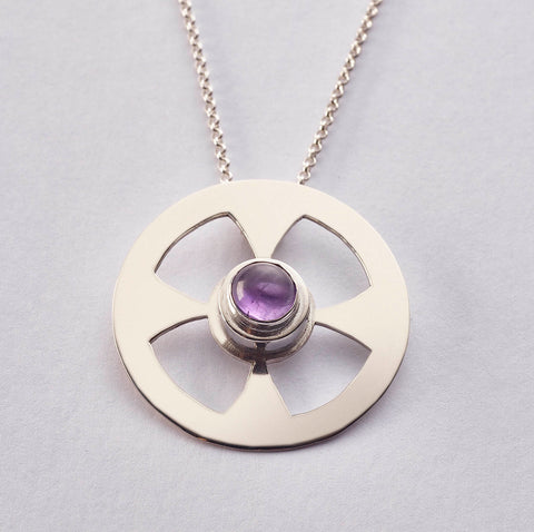 CELT 1 Amethyst: Celtic Contemporary Cross in sterling silver with Amethyst (wholesale)