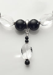 Black Onyx and Clear Quartz Crystal Necklace with Sterling Silver