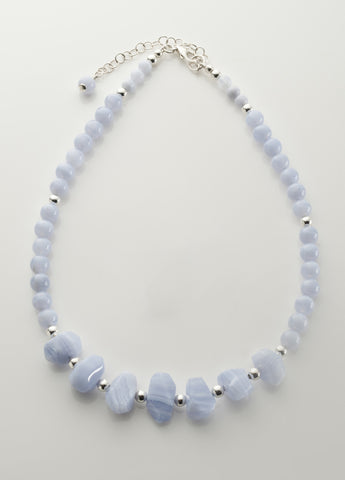 Blue Lace Agate Necklace with Sterling Silver