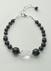 Black Onyx and Clear Quartz Crystal Bracelet *2 with Sterling Silver