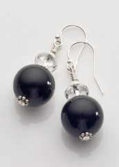 Black Onyx and Clear Quartz Crystal Earrings *2 with Sterling Silver