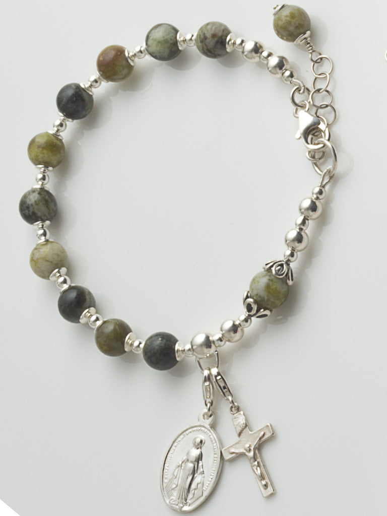 Connemara Marble Irish Rosary Bracelet with Sterling Silver