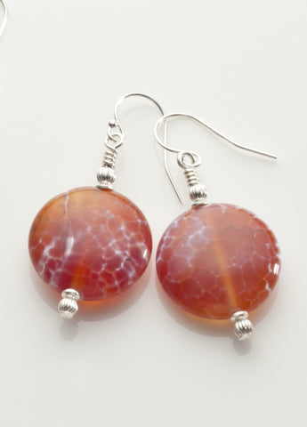Fire Agate Disc Earrings with Sterling Silver