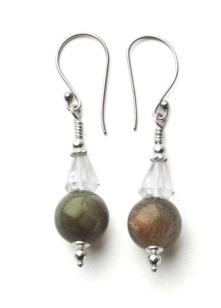 Labradorite and Quartz Crystal Earrings with Sterling Silver