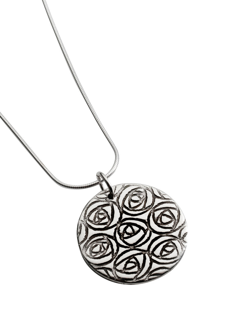 Mackintosh rose sterling silver pendant, round
