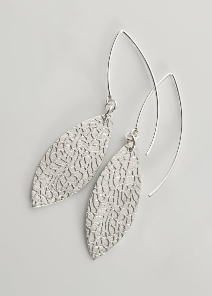 Slender leaf earrings in sterling silver