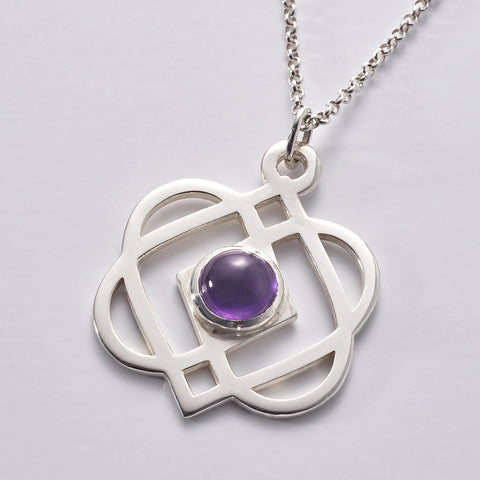 ONENESS Large Silver Pendant & Chain, with amethyst