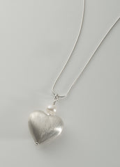 Silver and pearl heart pendant, large