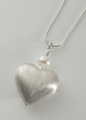 Silver and pearl heart pendant, large