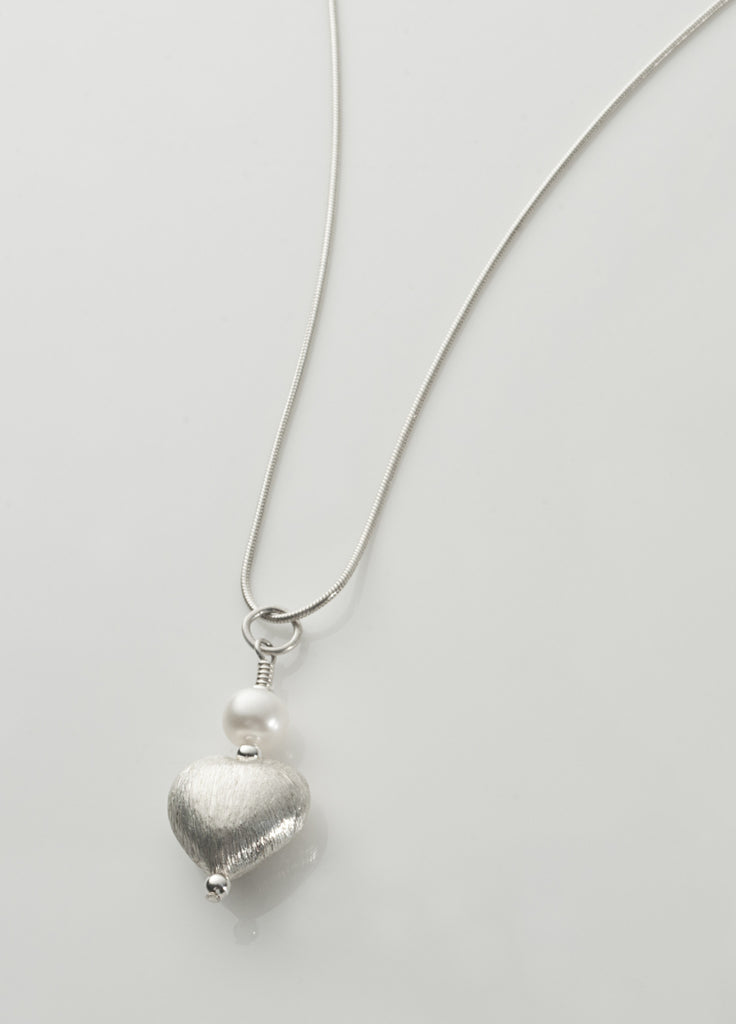 Silver and pearl heart pendant, medium