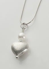 Silver and pearl heart pendant, medium