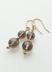 Smoky quartz 2-stone earrings with 14K gold filled