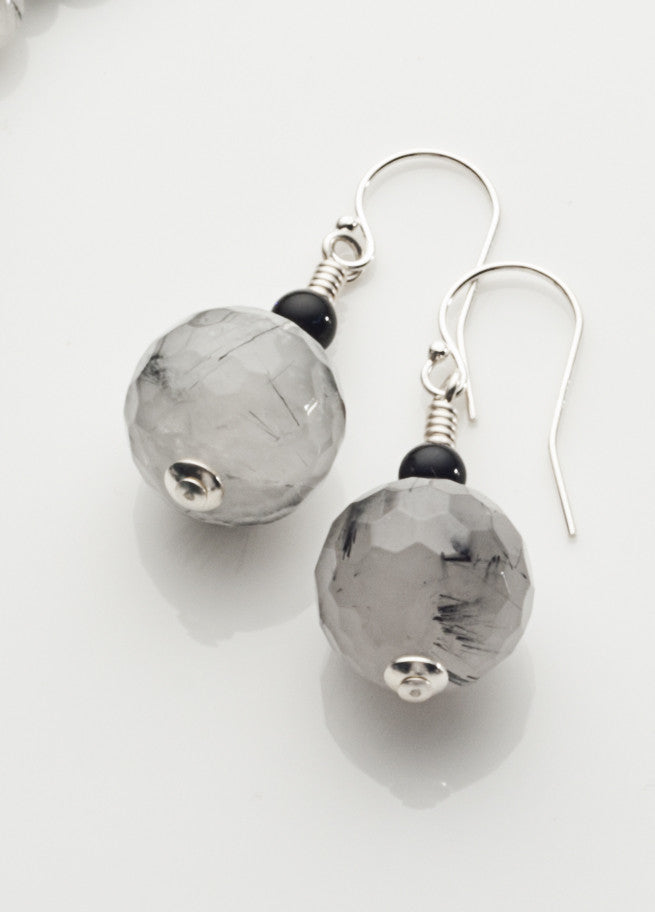 Tourmalinated Quartz Earrings with Sterling Silver