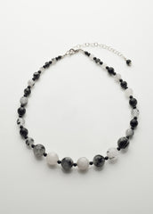 Tourmalinated Quartz and Black Onyx Necklace with sterling silver