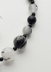 Tourmalinated Quartz and Black Onyx Necklace with sterling silver