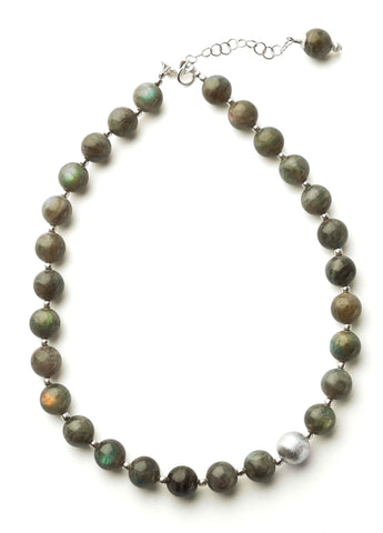 Labradorite 12mm Sphere Necklace with Sterling Silver